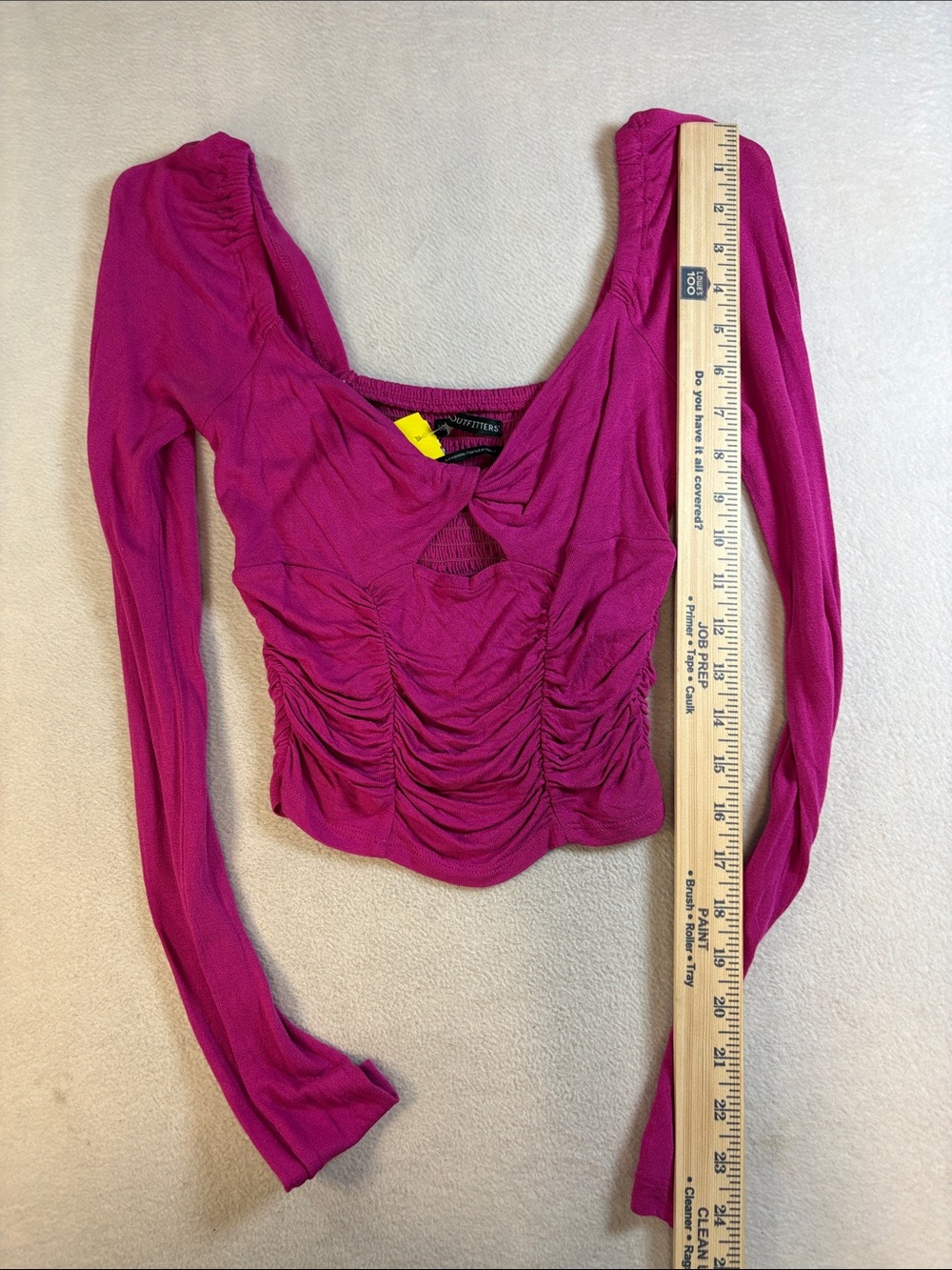 Urban Outfitters Magenta Ruched Long-Sleeve Crop Top